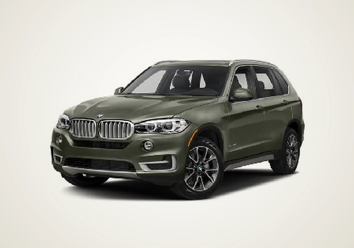 BMW X5 in olive green, front three-quarter view