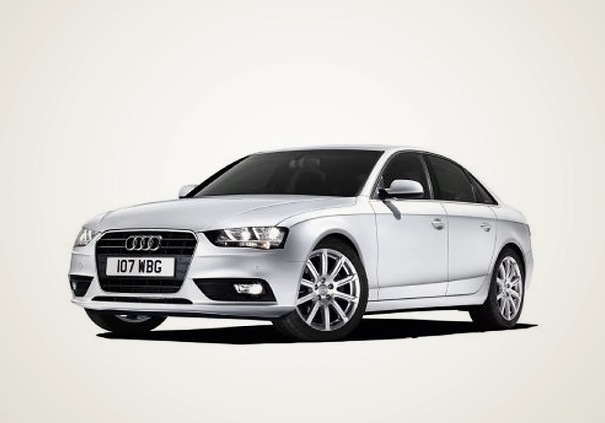 Audi A4 sedan in silver, front three-quarter view